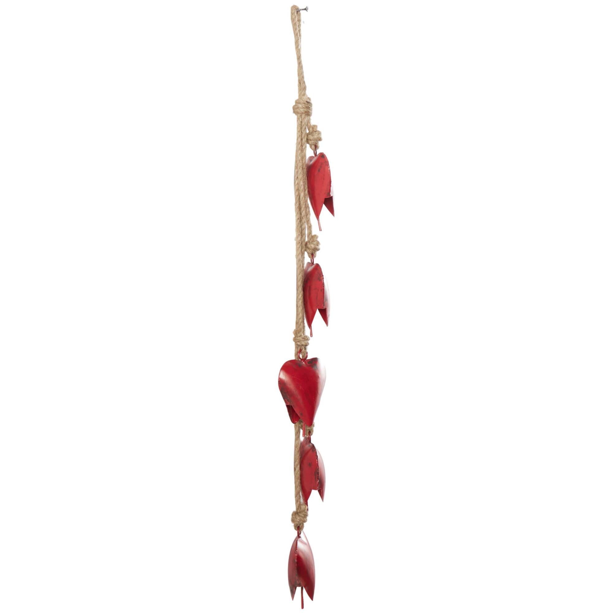 Red Metal Heart Tibetan Inspired Decorative Cow Bells with Jute Hanging Rope